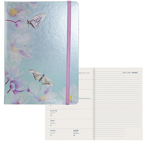 Idena 11065 - Terminkalender 2024, DIN A5, Butterfly, 176 Seiten, 1 Woche auf 1 Seite, Agenda, Wochenplaner