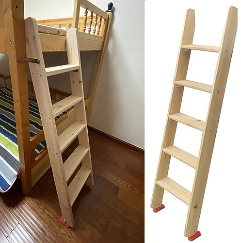 LZMZMQ 225/200/175/150/125/100 cm Etagenbettleiter – Abgewinkelte Holzleiter for Hochbetten/Schlafsäle/Kabinenbetten, 3 4 5 6 7 8 Stufenleiter Mit Beschlägen Und Gummimatte(200cm/6.5ft/79inch)