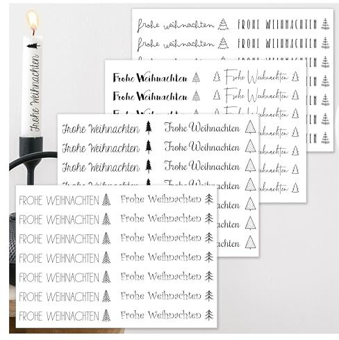 OWLBOOK® Kerzentattoos Weihnachten Kerzen Tattoo Sticker Kerzenfolien Tattoo Folie Kerzensticker Kerzen Aufkleber I Wasserschiebefolie Frohe Weihnachten 4 x Din A5