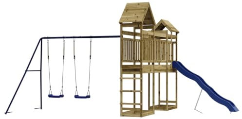 vidaXL - Outdoor Wooden Playset with Impregnated Pinewood, featuring Multi-activity Centre with Double Swing Set, Wave Slide & Sandpit, Perfect for Kid's Backyard Playground, Weighing Maximum 45 kg