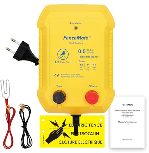 FenceMate Électrificateur De Clôture Électrique 230 V 0.5J, Sortie 0.5 joule pour 2 à 10 km, faible impédance tension de crête 10 kV pour volaille