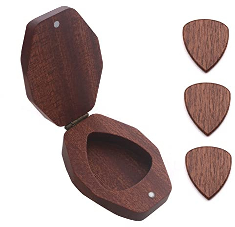 Lisher - Plectro de guitarra de madera con soporte de 3 medidores, diseño de guitarra