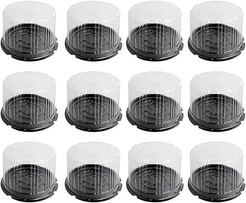 DJLLQYXGD 20 recipientes de plástico para tartas con tapa de cúpula transparente, desechables, redondos, con tapa, diámetro de 6 pulgadas, altura de 4.1 pulgadas, color negro
