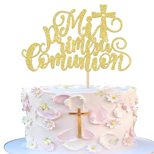 Xsstarmi 1 paquete de decoración para tartas Mi Primera Comunión con purpurina y cruz dorada, decoración para tartas de primera comunión, bautizo cristiano, baby shower, fiesta de cumpleaños
