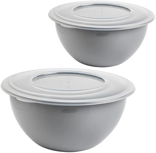 SUSTANIA 2x Schüssel mit Deckel 5l, Rührschüssel Set, Salatschüssel mit Deckel, Schüssel Set, Plastikschüssel BPA-frei, hell grau Schüsseln, Rührschüssel mit Deckel, Ã˜ 28 cm, Model Leya, Made in EU