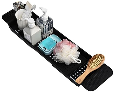 Bath Rack Trays Bathtub Caddy Tray Bathroom Rack Shelf Retractable Bathroom Accessories Board Bathroom Trays,57-86cm Adjustable Length Shampoo Soap Storage For Place Phone Pad Holder