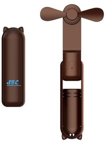 SIC - bärbar minifläkt, batterifläkt, tyst skrivbordsfläkt liten, bärbara skrivbordsfläktar, Powerbank uppladdningsbar fläkt typ C-port (brun)