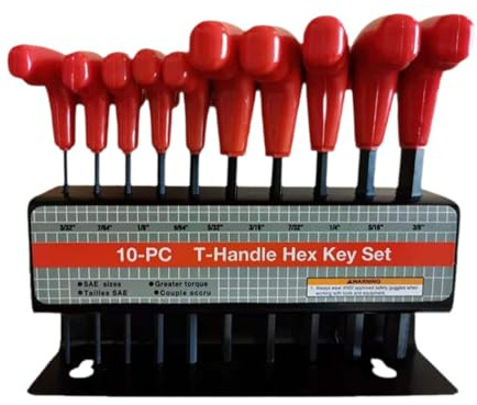 Sharplace Lot de 10 Jeu de Clés Allen Hexagonales à Poignée en T, Clés Hexagonales Long avec Support de Rangement Outils Manuels pour Bricolage, Réparation, en Pouce