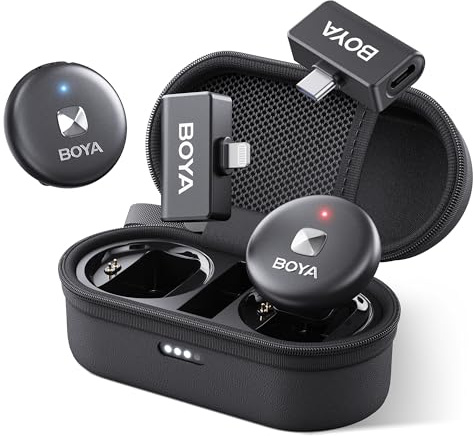 BOYA OMIC Kabelloses Lavalier-Mikrofon für iPhone Android Laptop Telefon mit Lightning/USB-C, Clip auf kabelloses Ansteckmikrofon, Geräuschunterdrückung, 15H Akku für Videoaufnahme, Streaming,