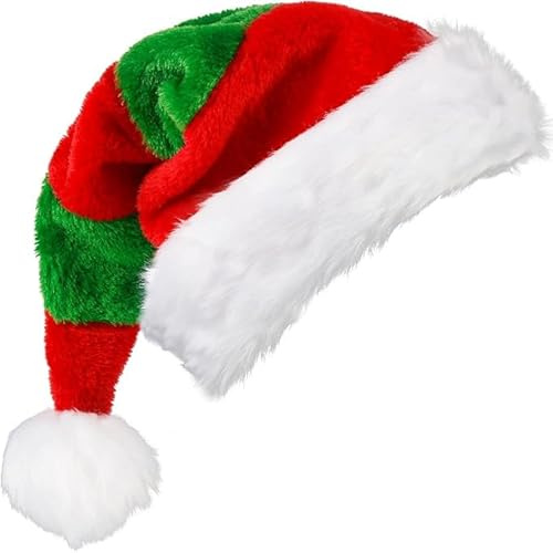 DERAYEE Weihnachtsmannmütze, Grün & Rot Weihnachtsmannmützen für Kinder Erwachsene Verdickte warme Weihnachtsparty Mützen (17,7 x 11,8 Zoll) (Grün & Rot)