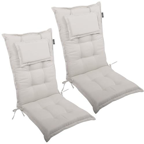 LILENO HOME Mar Cuscini per sedia da giardino, in set da 2, per sedia a sdraio con schienale alto, colore naturale Y, comodi cuscini per sedie pieghevoli