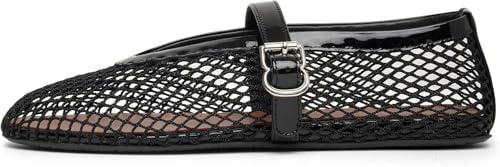HiGropcore Ballerine da donna in rete, 2024 nuove ballerine con cinturino e fibbia a rete a pesce, comode scarpe Mary Jane da ballerina, scarpe da cerimonia slip-on, mocassini, Nero 1, 37.5 EU