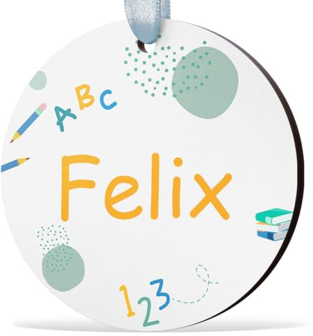 CHRISCK design Personalisierte Holzanhänger für Schultüte - Schultüte Anhänger erster Schultag mit niedlichen Designs - Namensanhänger Schulkind 2026 - Geschenk zur Einschulung für Junge & Mädchen