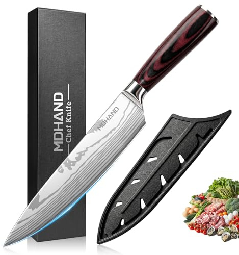 MDHAND Coltello da Cucina Coltello da Chef da 20 cm Coltello Professionale in Acciaio Inossidabile ad Alto Tenore di Carbonio Lama Extra Affilata, Coltello Multiuso