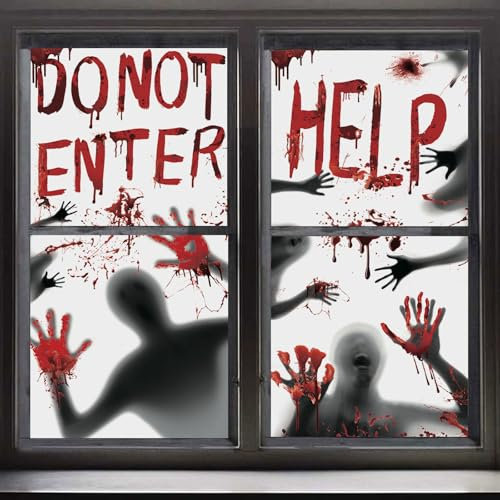 Halloween Decorazioni Adesivo, Adesivo per Porta Finestre Sanguinanti, Adesivi Spaventosi, Impronte di Mani Insanguinate Sagome di Zombie Adesivi (2 Adesivi per Finestre)