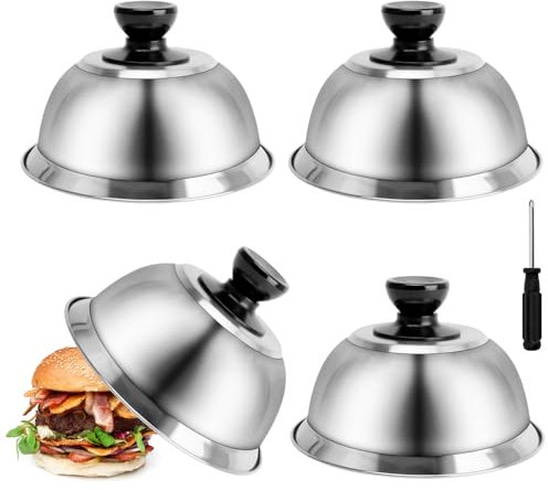 Ticeed 4PCS Cloche de Cuisson, Cloche Hamburger Cloche de Cuisson Steak Cloche à Fromage Cloche Alimentaire INOX pour Fromage Fondu Steak Hamburger Barbecue (16.2 * 16.2 * 10cm)