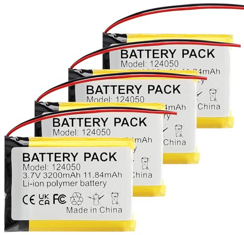 CHUNCAIL Batterie au lithium polymère 3,7 V 3200 mAh 124050 rechargeable, avec connecteur JST, utilisée pour divers petits appareils. Veuillez confirmer l'appareil, la taille de la batterie (4)