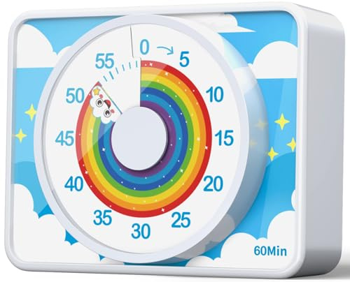 VOCOO Visueller Timer Kinder, 60 Min Silent Countdown Uhr, Weiß | Visueller Timer Kinder, Regenbogen schrumpft sichtbar; Drehknopf einfach, 60 Min lautlos; Starker Magnet Kühlschrank