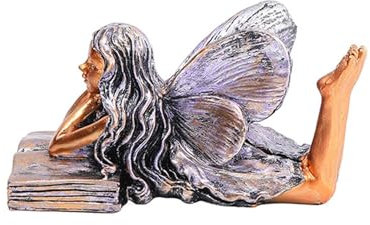 LOVIVER Engel Statue Tisch Ornament Schreibtisch Skulptur Engel Figur für Wohnzimmer Bücherregal Eingang Eingangsbereich Hochzeitsgeschenk, Liegender Lesender Engel