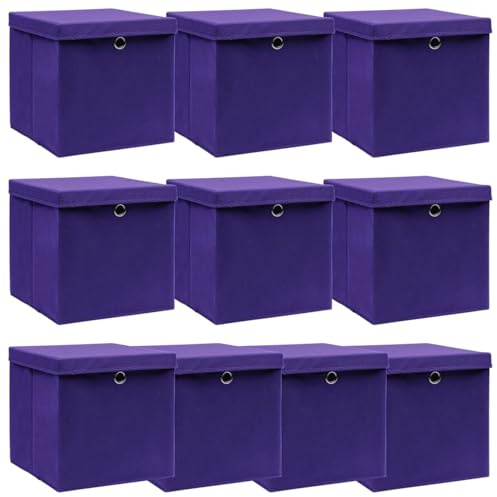 Homgoday Cajas de almacenamiento con tapas, 10 unidades, color violeta, 32 x 32 x 32 cm, de tela, muebles, baúles y baúles, contenedor de jardín, porta herramientas de jardín, puf de exterior, baúl de