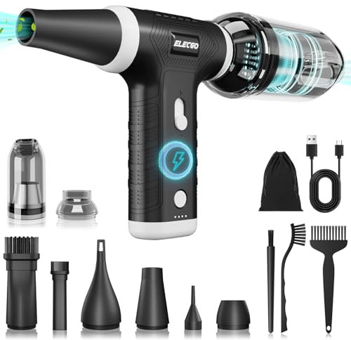 ELECGO 150000RPM MAX Soplador de Polvo Eléctrico, Plumero de Aire Comprimido con Luz LED, Motor Sin Escobillas, para Ordenador, Teclado, Coches, Sofá