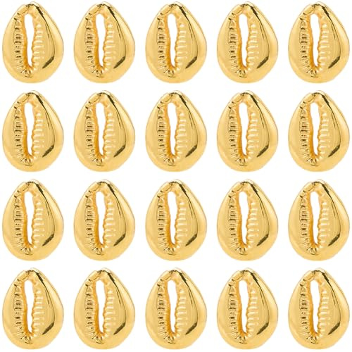 SUNNYCLUE 1 Box 100 Stück Goldene Kauri Muschelperlen Kauri Perlen Große Menge Muscheln Goldfarben Klein Kunststoff Sommer Hawaii Meer Ozean Strand Abstandshalter Muschelperlen Zur Schmuckherstellung