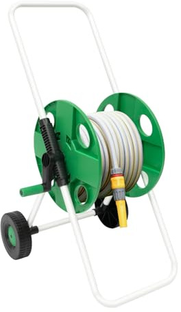 Carro de manguera móvil para manguera de agua de 50 m, 1/2 pulgadas, con ruedas, carrete de manguera portátil para jardín y balcón, ahorro de espacio