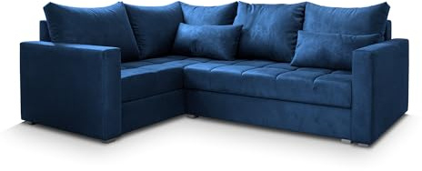 Masseno Ecksofa LIRENO L-S mit Schlaffunktion L-Form, Sofa mit Bettkasten, Wohnzimmersofa, Couch, Soffa, Bettsofa, Couchgarnitur- Blau, Kronos 09