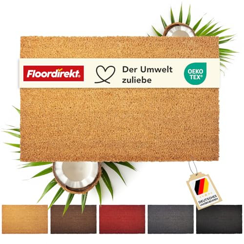 Floordirekt Felpudo para interior y exterior, 50 x 80 cm, natural, de coco, para puerta de casa, antideslizante, alfombrilla de coco, felpudo para pies (17 mm)