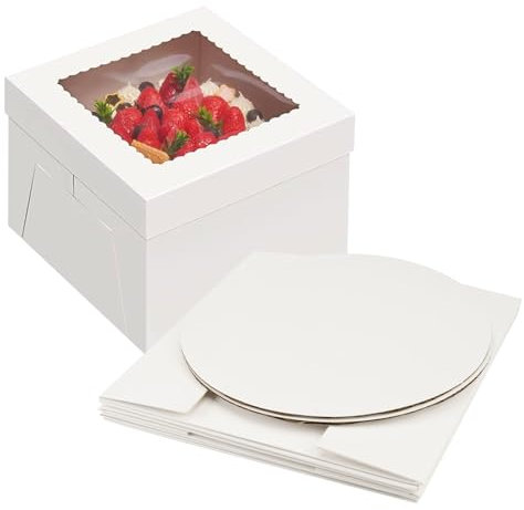 2 Pièces Boîtes à Gâteau Jetables en Carton avec Plateaux à Gâteau, 20.3 x 20.3cmBoîtes à Gâteau Blanches de avec Fenêtre, Boite Carton Transport Gateau, pour Biscuits, Cupcakes, Muffins (8in)