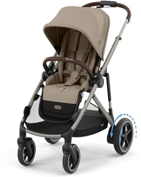 CYBEX Gold Kinderwagen e-GAZELLE S, ab Geburt-ca. 4 Jahre, Almond Beige | Ab Geburt bis ca. 4 Jahre, max. 22 kg, All-in-1-System mit E-Antrieb, Multi-Terrain-Support, Einhand-Gurtsystem