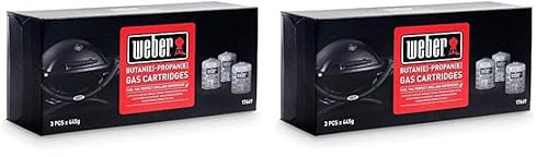 Weber Gas Cartridge (6-Pack) - Disposable for Butane/Propane Gas, ideal Q 100/1000, Go-Anywhere Gas, Traveler, Sumit Charcoal & Performer Series, 3-4 hours burning time (17669)