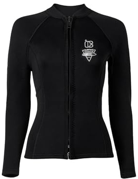Oyolan Giacca in neoprene da 3 mm da donna, in tessuto felpato, a maniche lunghe, con cerniera, top da snorkeling, nuoto, per snorkeling, snorkeling, in neoprene