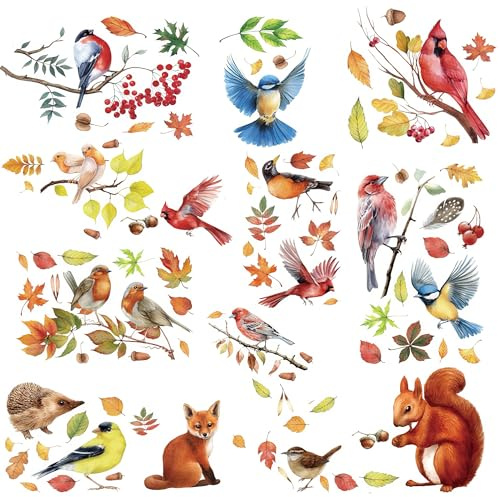 Fensterbilder Herbst Vögel Selbstklebende Fensterdeko Herbst Fensterbilder Blumen Schmetterlinge Sommer Fenstersticker Wiederverwendbar für Kinderzimmer Osterdeko