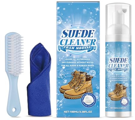 HLBEST Premium Suedes, soluzione detergente per pelle scamosciata, kit in schiuma con spazzola e panno, rimuove efficacemente giacche, macchie, macchie di olio, camoscio e schiuma per la pulizia della