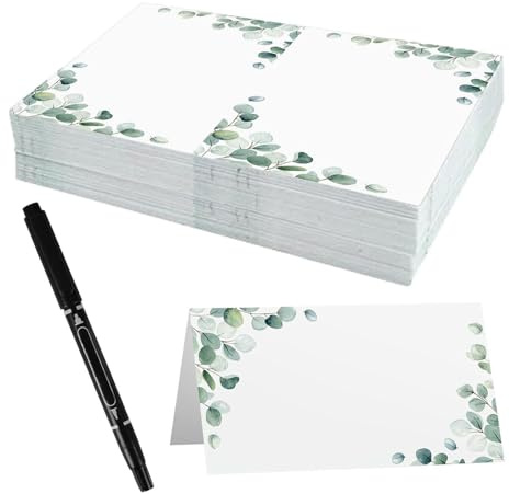 QIXNBL 50 Tarjetas De Mesa De Boda Y 1 Bolígrafo, Tarjeta De Asiento Plegable, Tarjeta De Presentación En Blanco, Adecuada para Bodas, Reuniones Y Cenas.