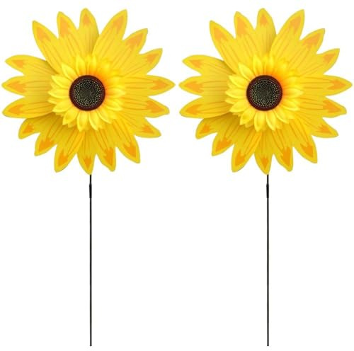 HiyyFloy Moulins À Vent en Plastique en Forme De Tournesol, Marguerites Jaunes, Décoration Extérieure pour Jardin, Pelouse Terrasse