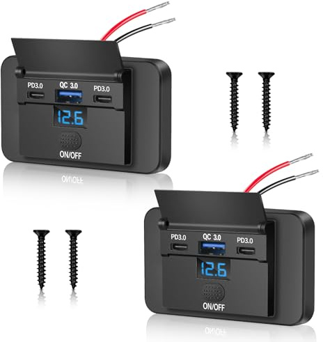KKMOL 90W USB Steckdose 12V Wohnmobil | Dual PD3.0 & QC3.0 USB Zigarettenanzünder Adapter mit Schalter und LED-Display, Schnellladung Steckdose Panel