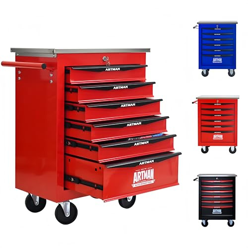 ELIHGTBY Werkzeugwagen leer mit 6 Schubladen Werkstattwagen als Mobile Werkbank mit Rollen Schwerlast zentral abschließbar Werkzeugschrank für Garage & Werkstatt Workshop Trolley Rot
