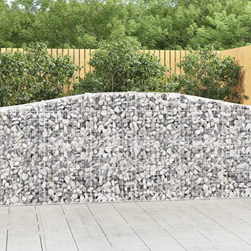 HaoChrymec Gabion à Arche Haute, 7 Pièces en Fer Galvanisé, Mur en Gabions Décoratif, pour Jardin, Terrasse, Cour, Couleur Argent, 400 x 50 x 100/120 cm
