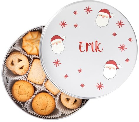 Made In Gift | Lata de Galletas Navideñas Personalizada | Regalo Original con Texto | Galletas de Mantequilla | Diseño de Papá Noel y Galleta de Jengibre | 19 cm – Edición Especial Navidad (Papá Noel)