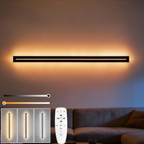 niuniaj 25W LED Wandleuchte Innen 100CM Wandlampe mit Fernbedienung | Dimmbar 10%-100%,3000K-6000K,Moderne Wandbeleuchtung Schwarz für Schlafzimmer Korridor Wohnzimmer Treppe Kinderzimmer Küche