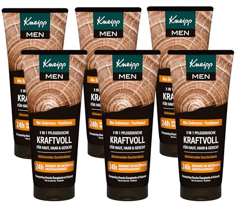 Kneipp MEN 3 in 1 Pflegedusche Kraftvoll - Bio Zedernuss & Panthenol - Für Haut, Haar & Gesicht - Multipack 6 x 200ml