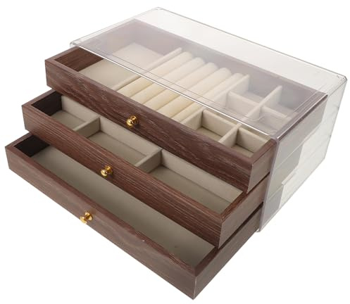 VILLCASE Boîte à Bijoux Vintage en Bois de Noyer à 3 Niveaux Organisateur de Bijoux avec Compartiments Multiples Coffret Rangement pour Boucles d'Oreilles Colliers et Bracelets Chambre