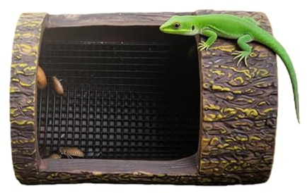 Futterstation für Reptilien, Anti-Ausbruch-Futternapf, künstliches Baumstumpf-Design, Reptilienzubehör mit Haken, für Terrarium, kleine Haustiere, Bartagamen, Geckos, Frösche
