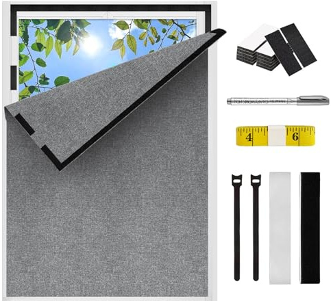 AMFUN Tende Oscuranti per Interni, Tenda Oscurante Senza Forare, Adesiva, per finestre e lucernari, Tende Termiche Isolanti per Camera da Letto, Asilo Nido, Soppalco, Viaggi, 100x150 cm (Grigio)