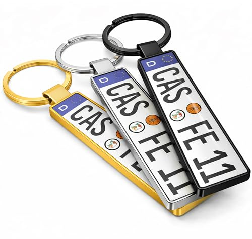 Meinearmbänder Personalisierter Nummernschild Schlüsselanhänger aus Metall mit Gravur – Auto und Motorrad Zubehör – Individuell gestaltbar, langlebig und stilvoll