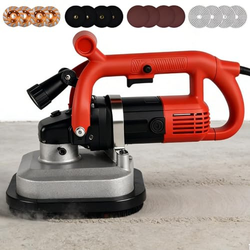 ZHIXUMM Ponceuse-Polisseuse éLectrique Rotative à 4 TêTes, Meuleuse d'angle pour BéTon, Ponceuse à BéTon pour Murs Et Sols, 3600 W, 6 Vitesses Variables (600-3000 TR/Min), pour Ciment Standard