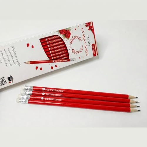 MFCREATIVE22 Matite Laurea Rosse “La Mia Laurea” – Set 40 Pezzi – Matite in Legno con Gomma – Bomboniere e Gadget Festa di Laurea