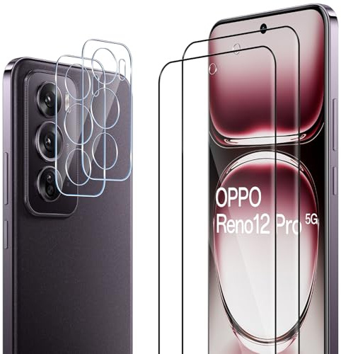 ELYCO Vetro Temperato per OPPO Reno 12 Pro, 2+2 Pezzi | 2 Pezzi Pellicola Protettiva + 2 Pezzi Pellicola Fotocamera, 9H Durezza Anti-Graffo/Anti-Olio, Senza Bolle